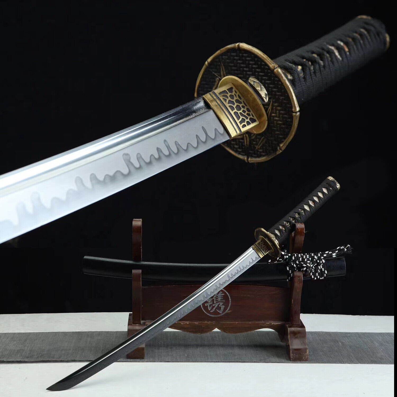 Polished Wakizashi Clay Tempered 1095 Steel Japanese Samurai Sword Full Tang