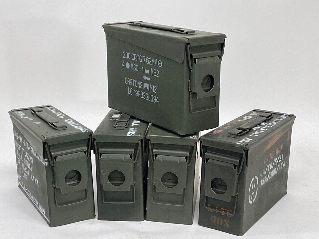 30 Cal Metal Ammo Can – Military Steel Box Ammo Storage - Used - 5 Pack