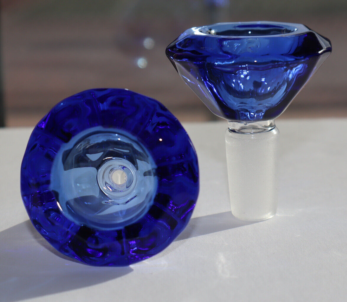 14MM Blue Thick Quality Glass Wide Diamond Water Bong Head Piece Bowl Holder