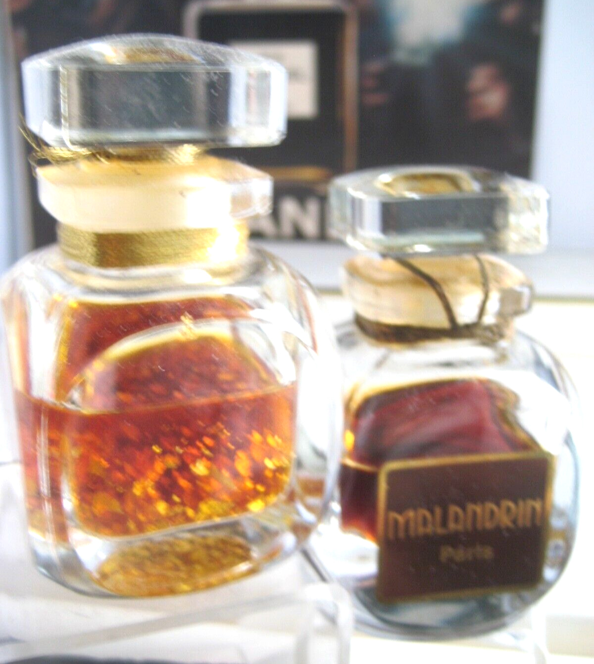 🎁2pc lot Vintage large 1 oz PARFUM perfume Sealed Malandrin L''air D'or gold