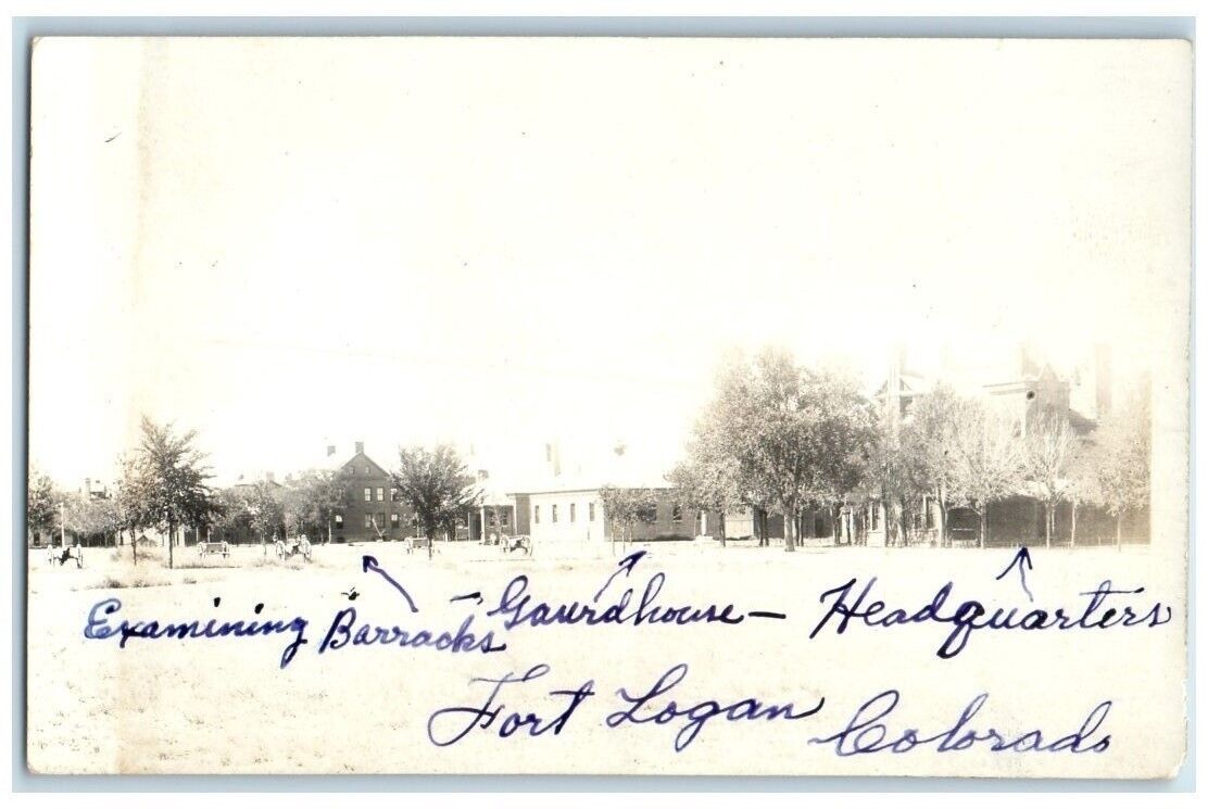 c1910's  Barracks Guardhouse Headquarters View Fort Logan CO RPPC Photo Postcard