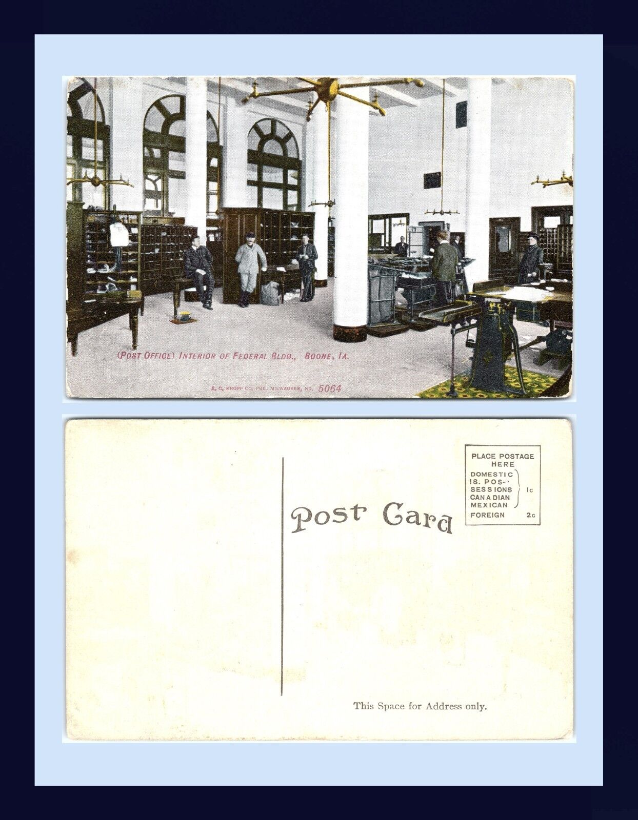 IOWA BOONE POST OFFICE INTERIOR DIVIDED BACK POSTCARD PUBLISHED CIRCA 1907