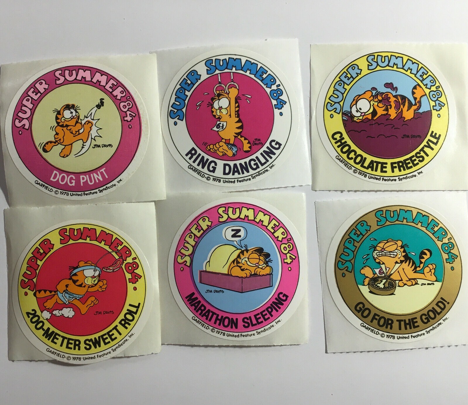 6 Garfield Stickers Olympic Events? Vintage 1978 Jim Davis 