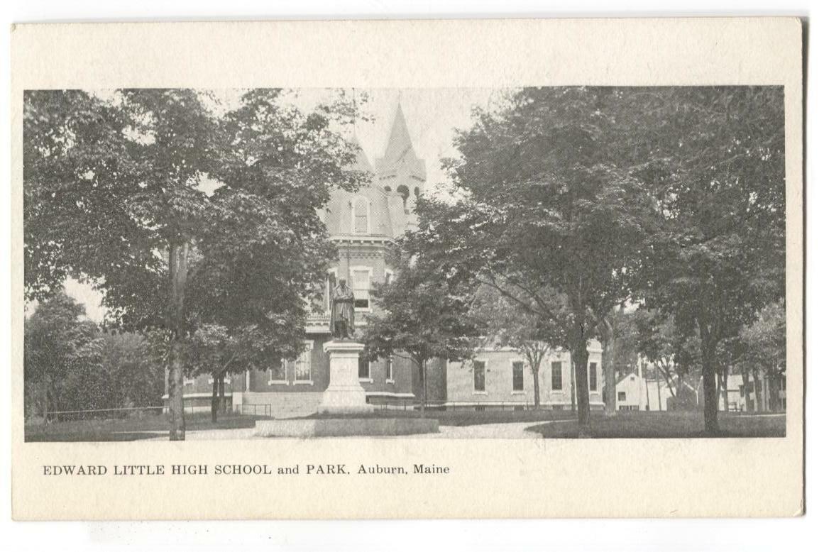 Postcard Edward Little High School + Park Auburn ME Maine
