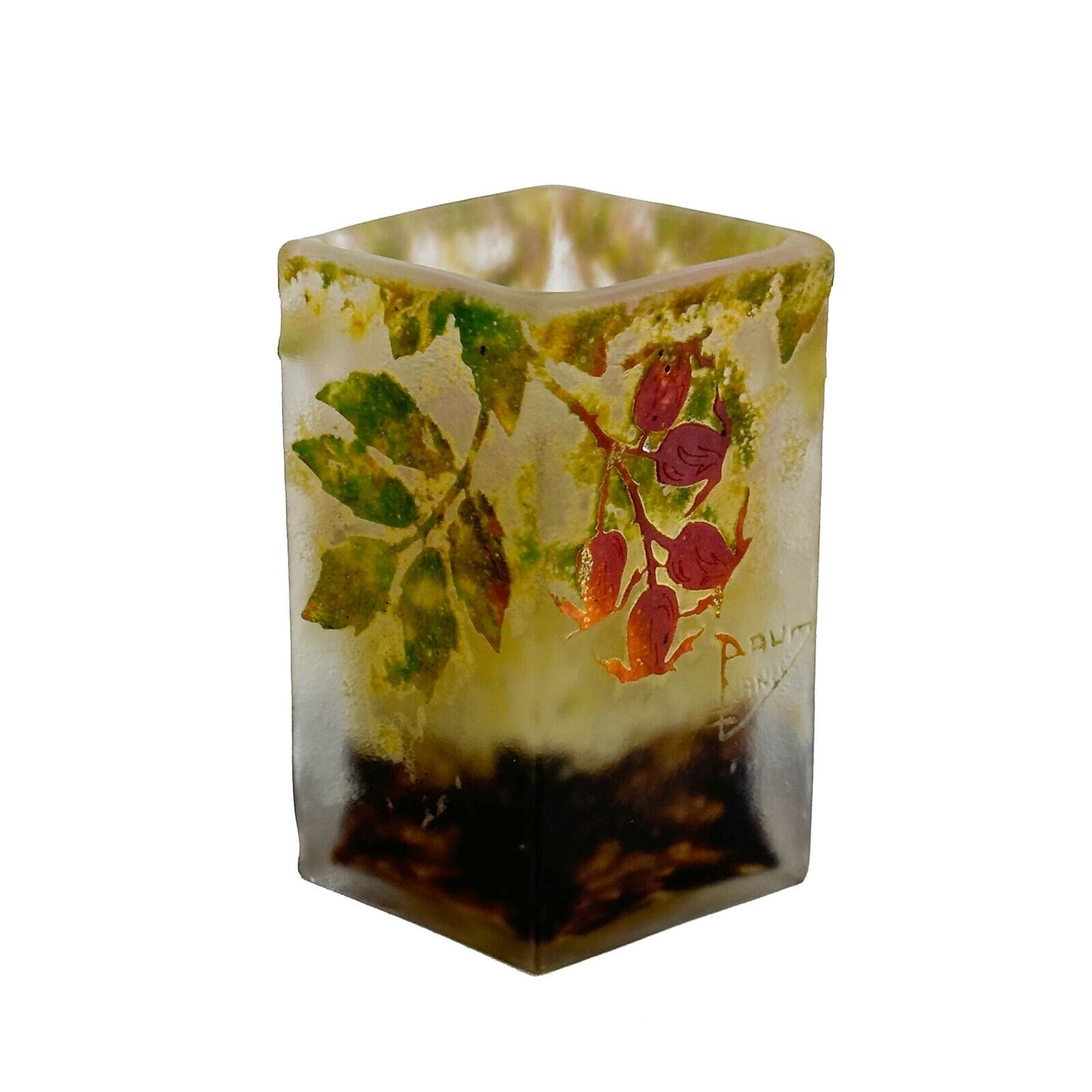 Daum Nancy France Acid Etched Cameo Vitrified Fire Polished Art Glass Vase c1900