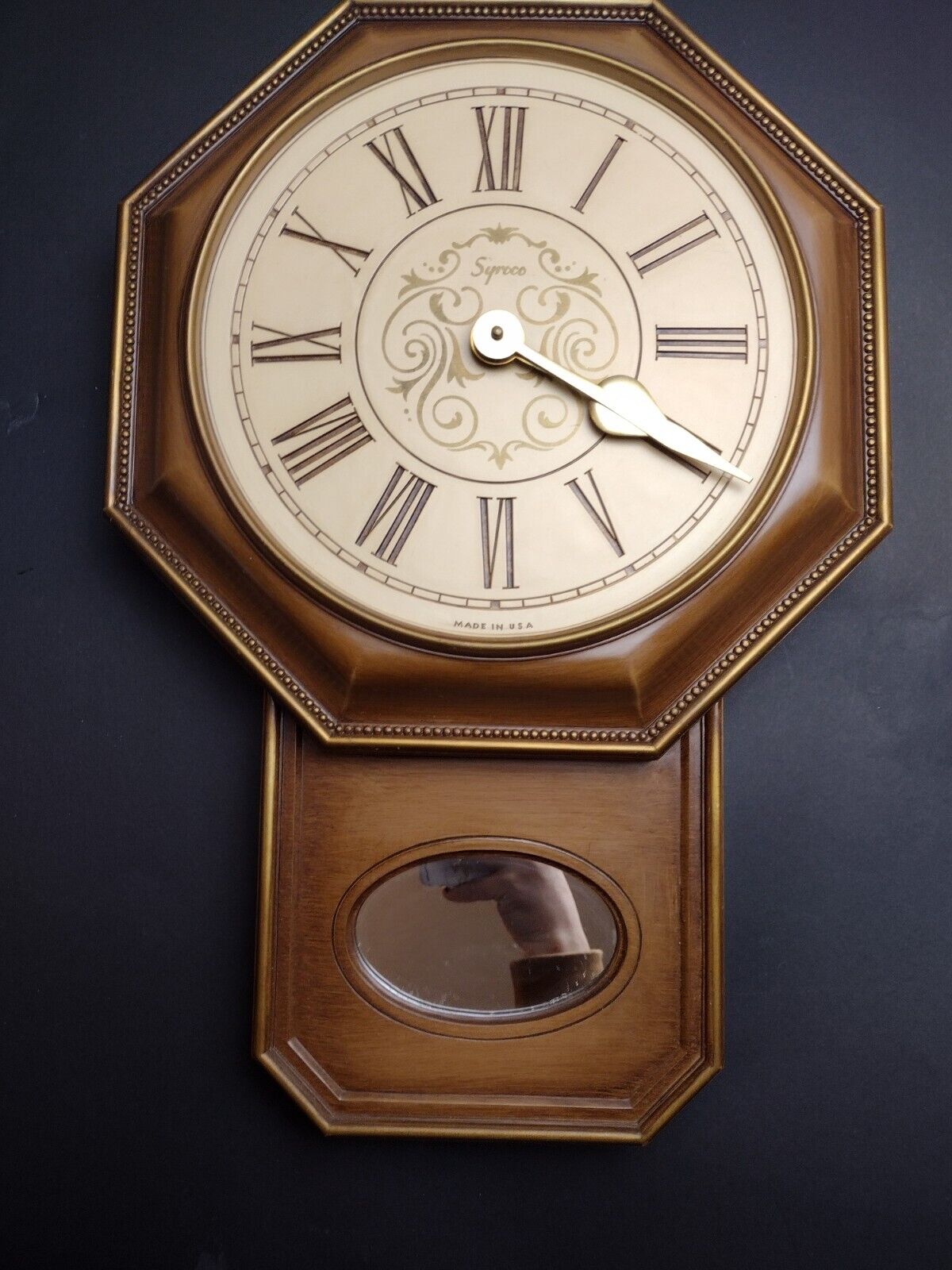 Vintage Syroco Wall Clock Regulator Mirror Works  Wood