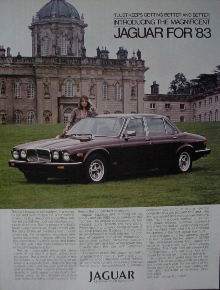 1982 Jaguar Car 1983 Model Front of Castle Vintage Print Ad 12852