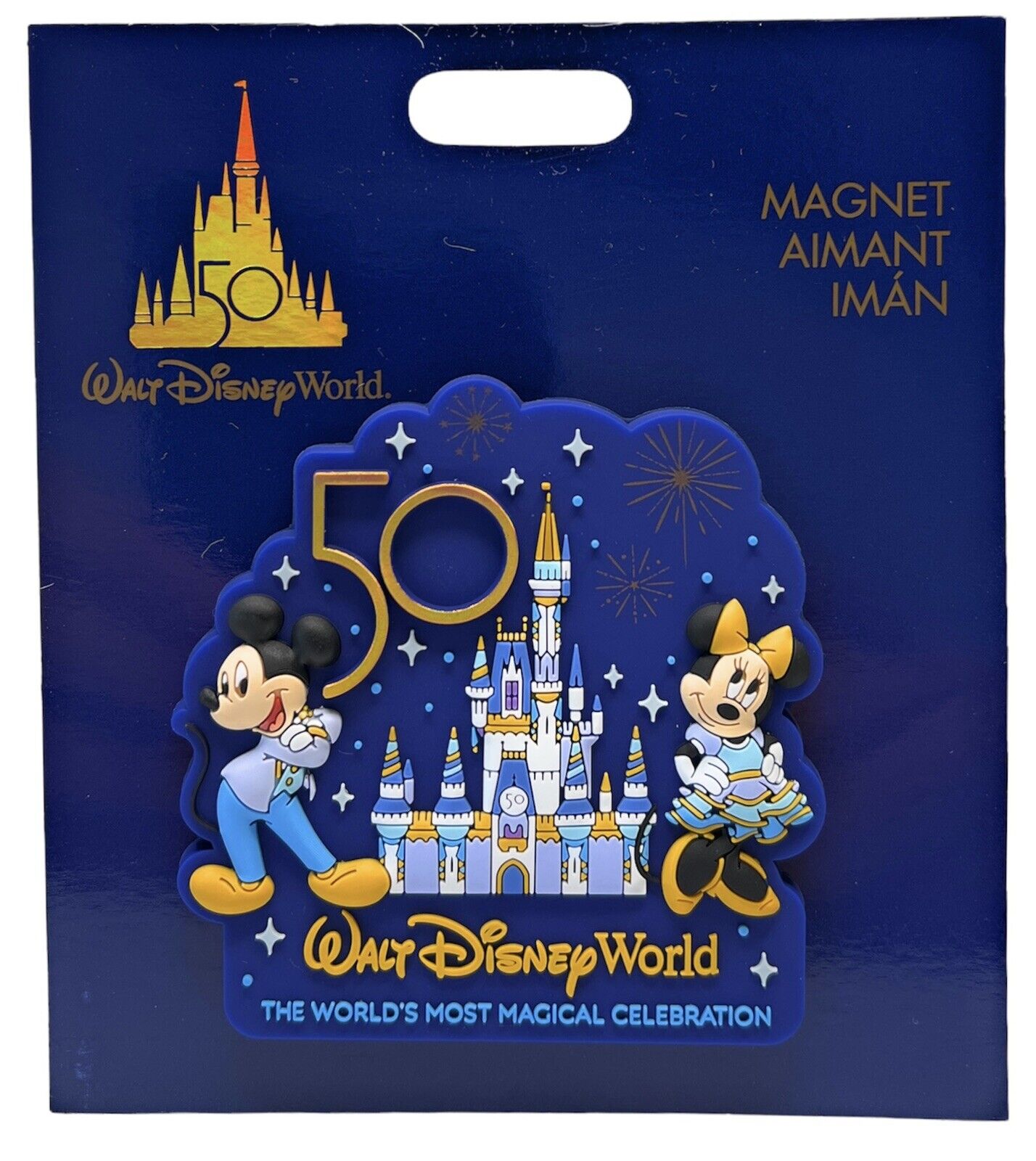Disney World 50th Anniversary Magnet Mickey & Minnie Cinderella Castle - NEW