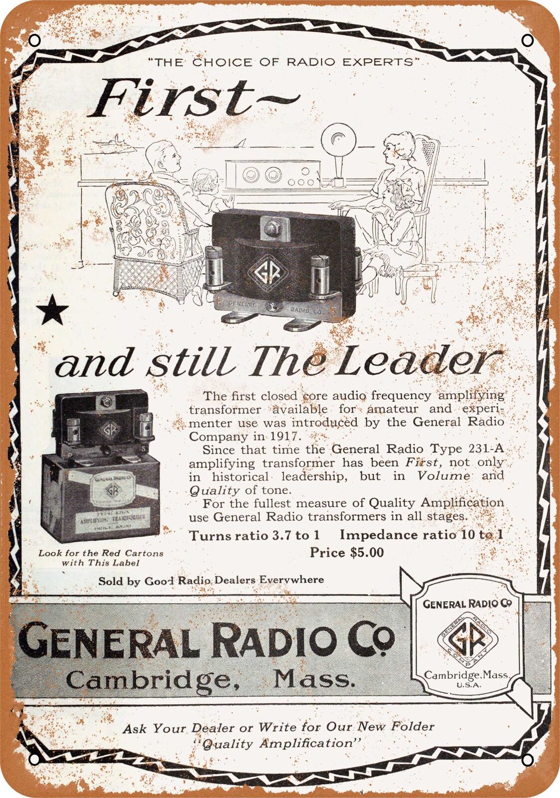 Metal Sign - 1924 General Radio Amplifiers -- Vintage Look
