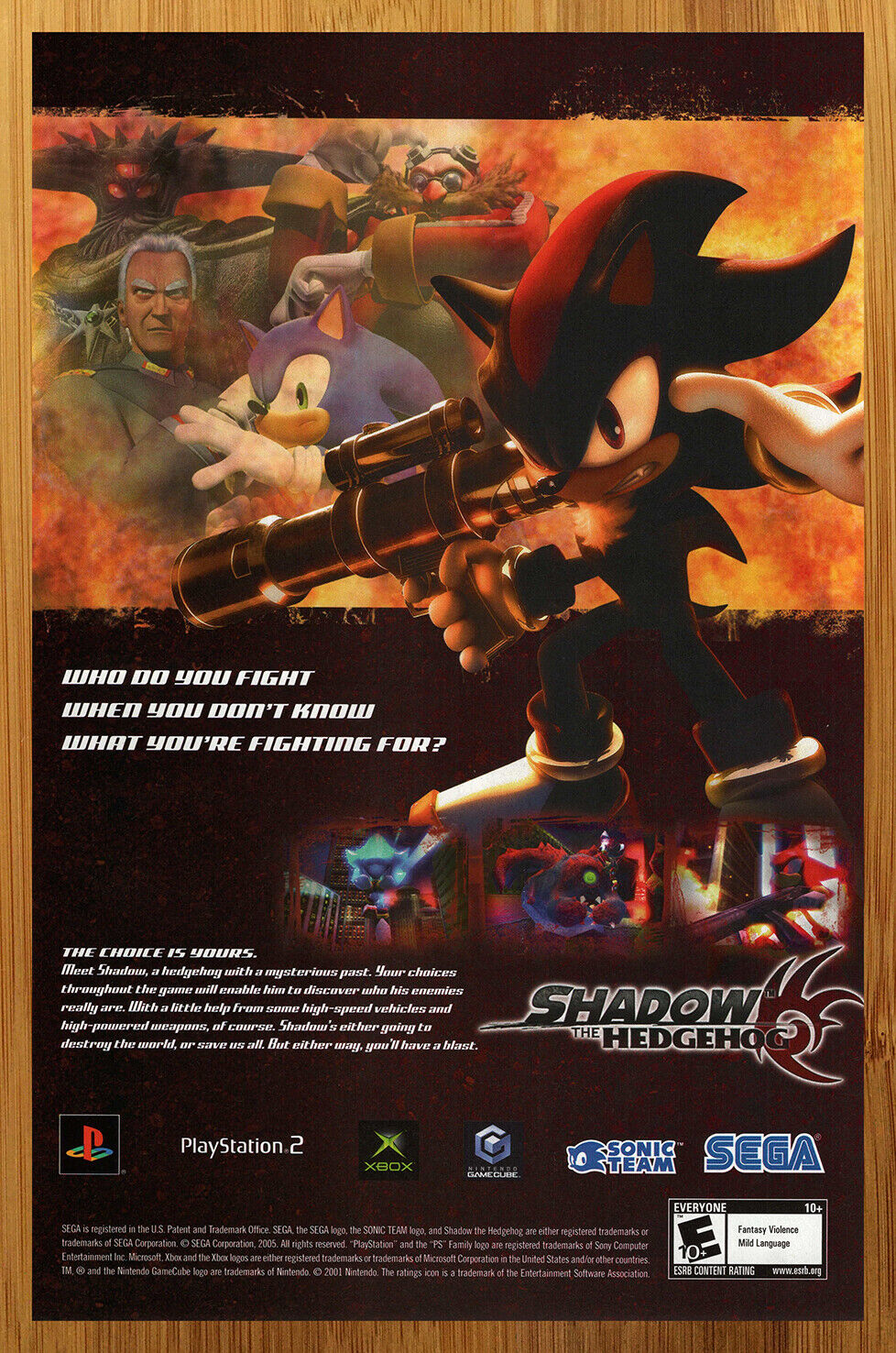 2005 Shadow the Hedgehog Gamecube PS2 Xbox Print Ad/Poster Official Art Sonic