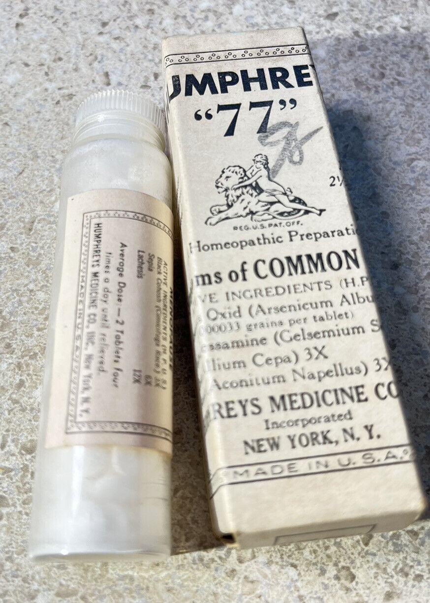 F444~ Humphreys Homeopathic No 77 SYMPTOMS OF COMMON COLD Sealed Box 1930's
