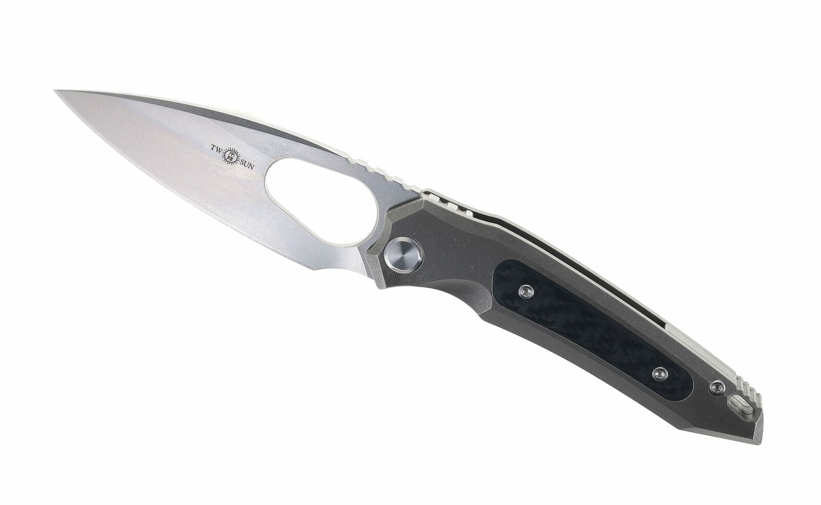 Two Sun Folding Knife Max Tkachuk Titanium/Carbon Fiber 14C28N Plain Edge TS382