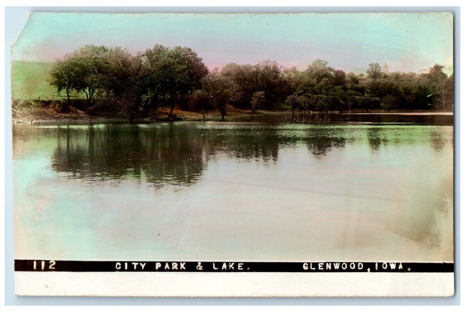 Glenwood Iowa IA RPPC Photo Postcard City Park & Lake c1910 Tinted Unposted
