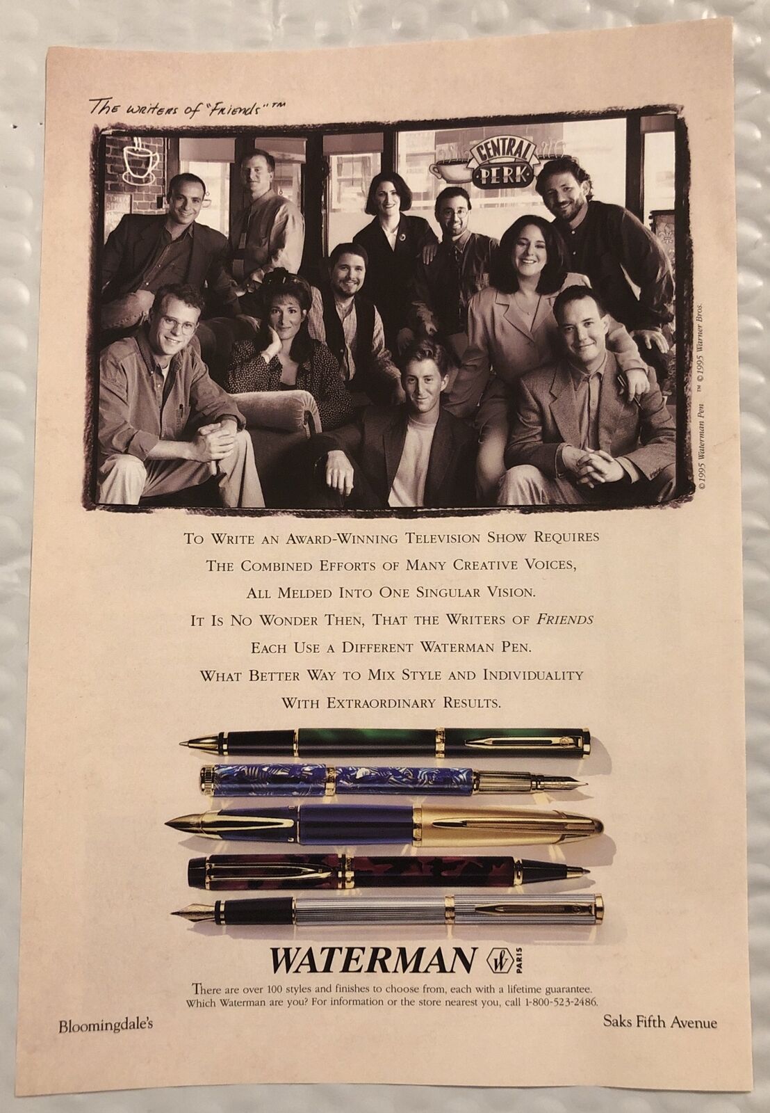 Vintage 1995 Original Print Ad Full Page - Waterman Pens - Writers Of Friends