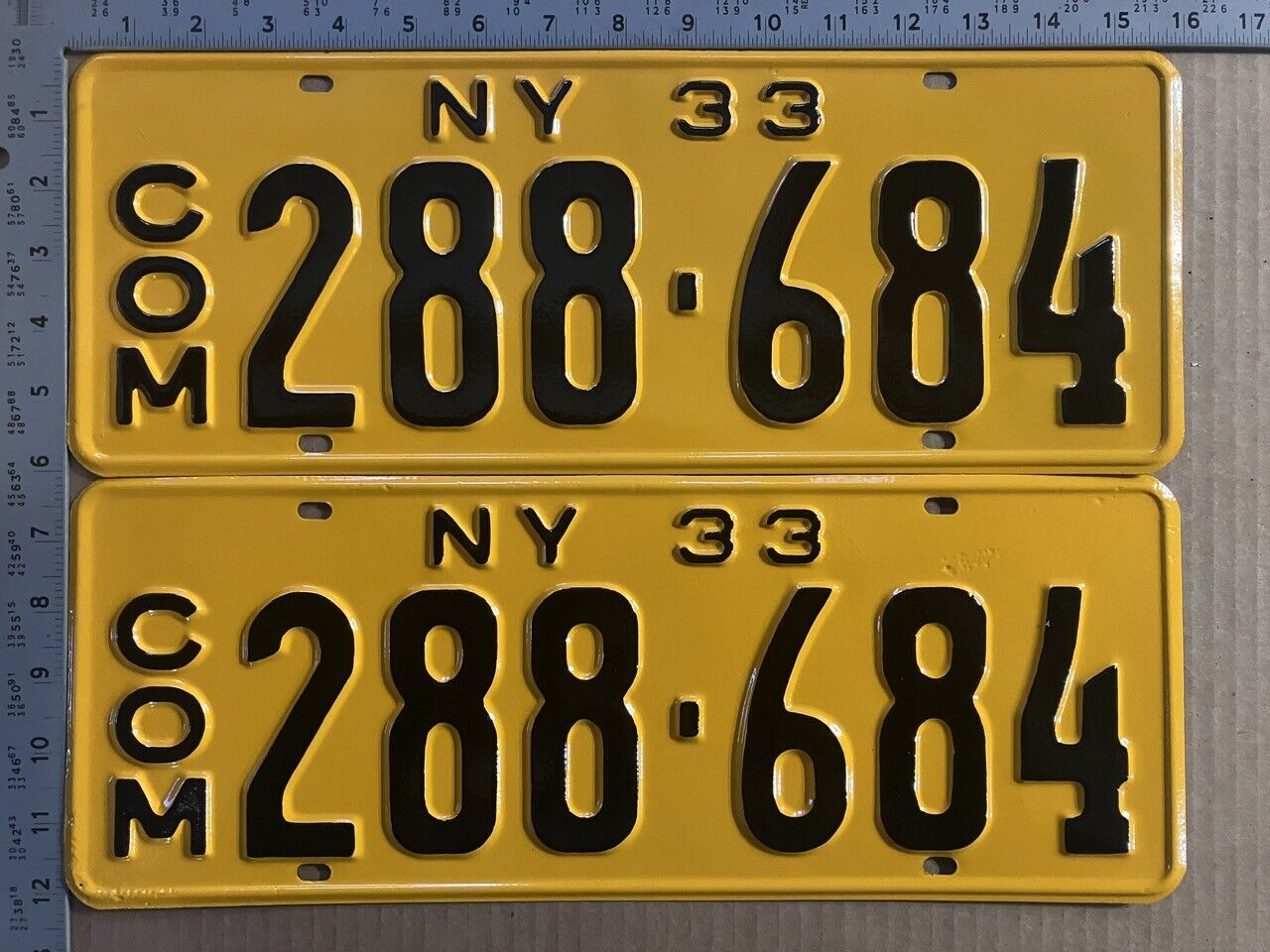 1933 New York commercial license plate pair 288 684 YOM DMV classic TRUCK 13620