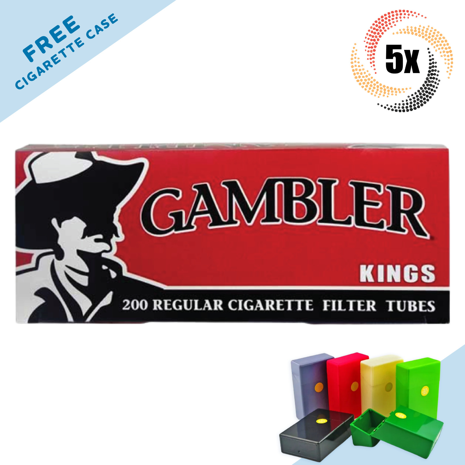 5x Boxes Gambler Full Flavor King Size ( 1,000 Tubes ) Cigarette Tobacco RYO