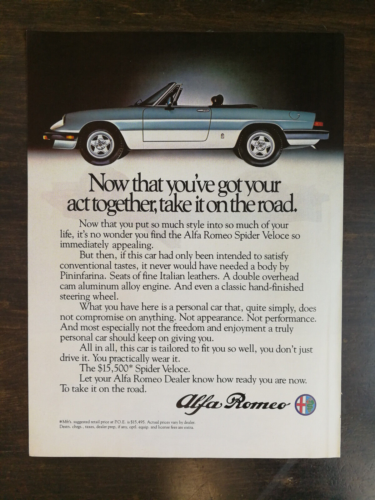 Vintage 1983 Alfa Romeo Spider Veloce Full Page Original Ad - 1022