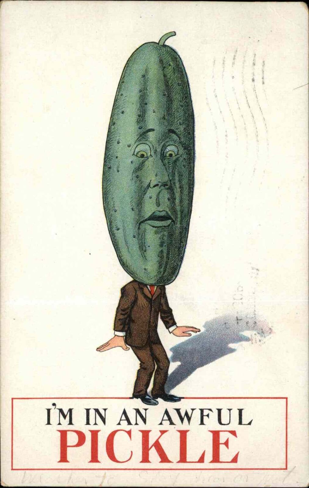 Metamorphic Fantasy Pun Wordplay Pickle Headed Man c1910 Vintage Postcard