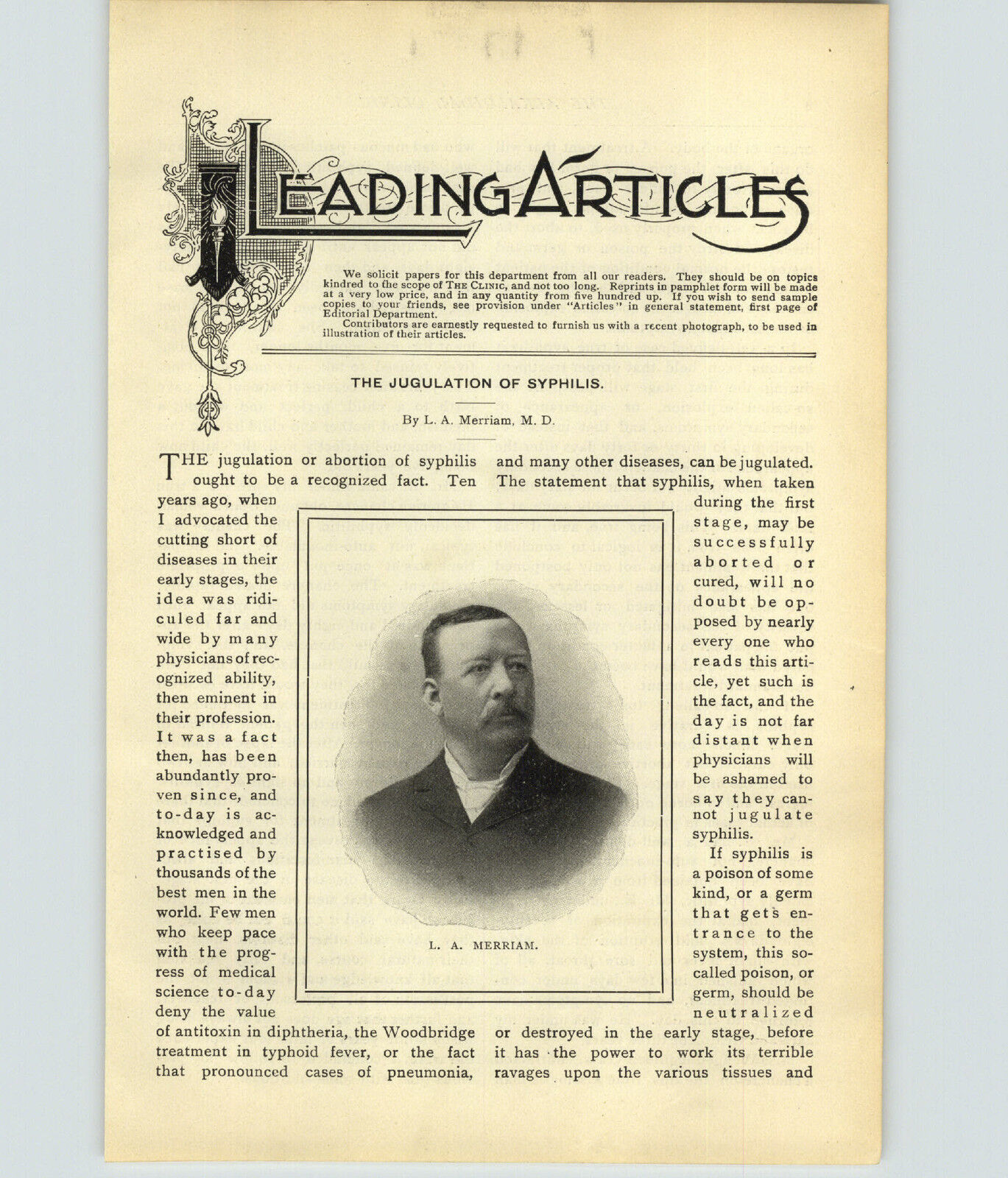 1899 PAPER AD 3 PG Article Dr Merriam Jugulation Of Syphilis Vintage Medical