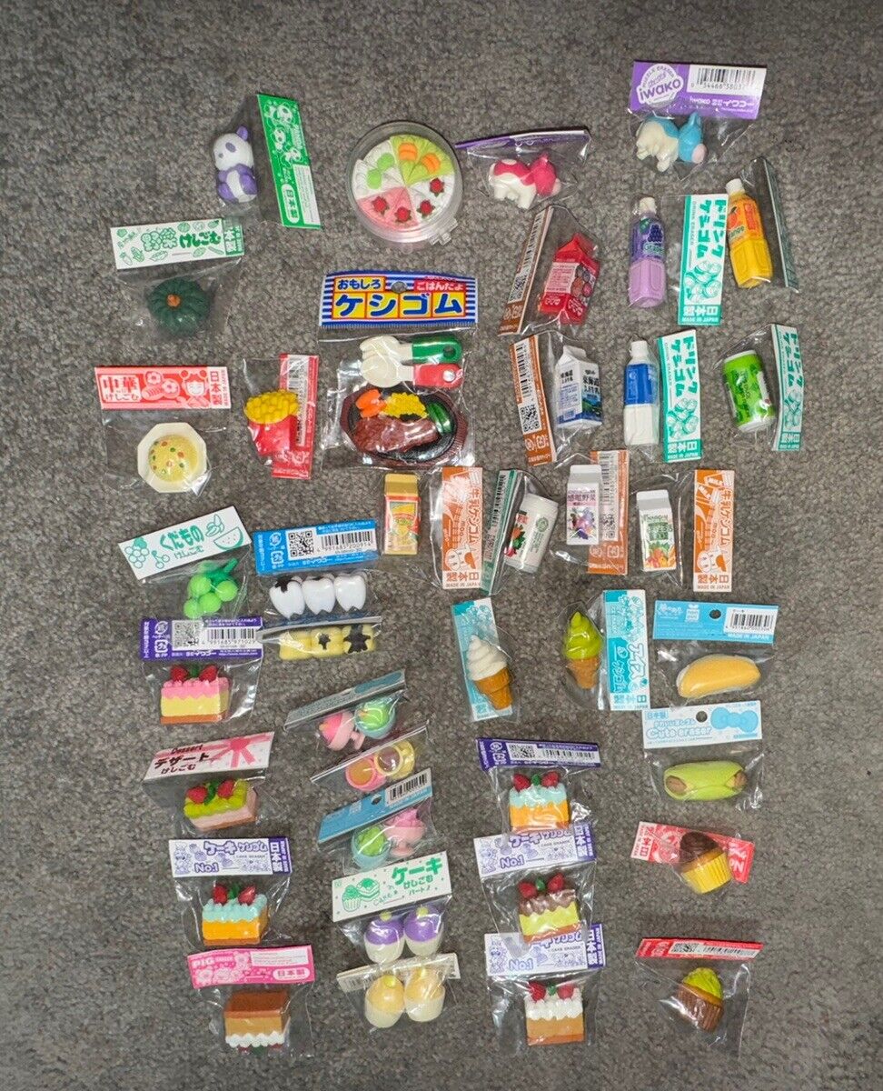39 Sealed Iwako Japanese Puzzle Erasers Some Rare & Retired Lot #1