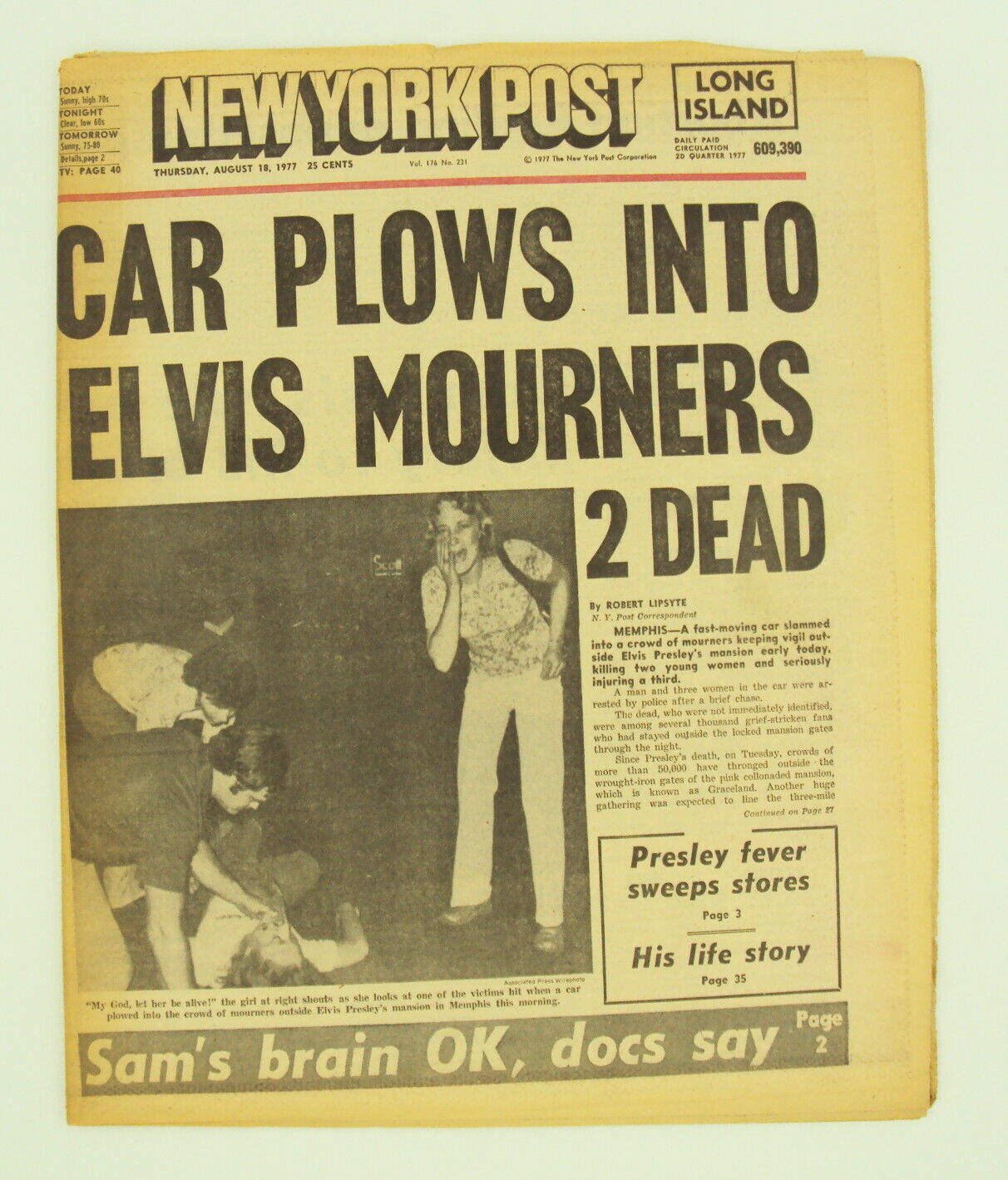 NEW YORK POST - AUGUST 18, 1977 - COMPLETE - ELVIS PRESLEY - EXCELLENT
