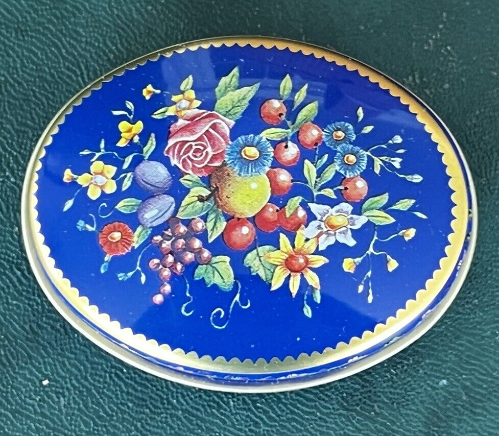 Vintage Chambers Candy Company Oval Blue Floral Trinket Pill Tin England Empty