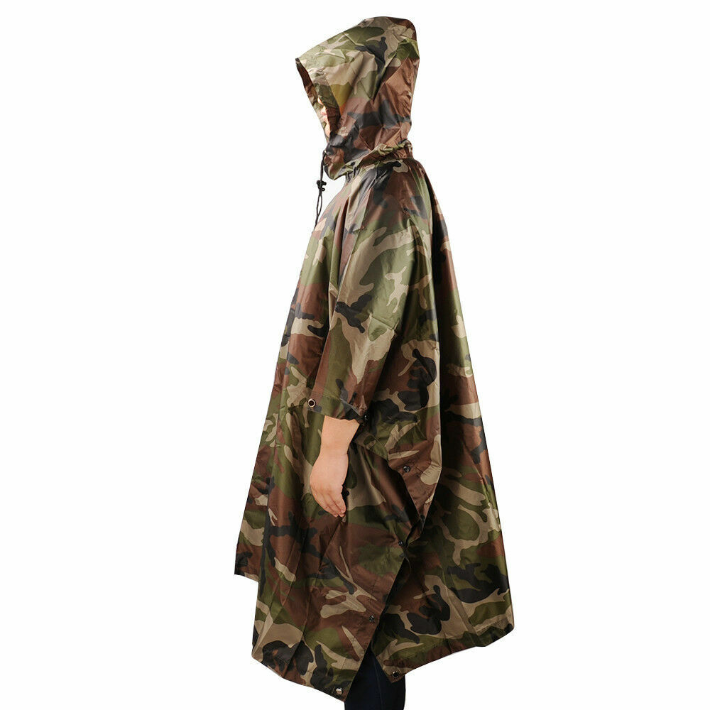 Army Military Waterproof Woodland Camo Wet Rain Weather Poncho Camping Hunting