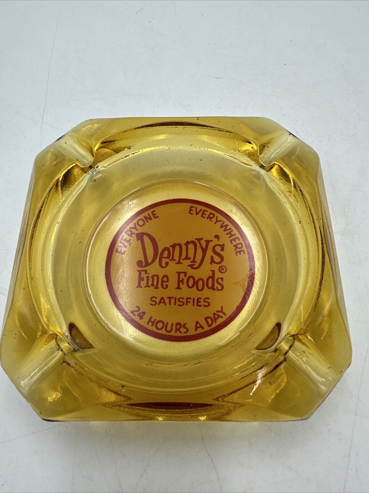 Vintage Denny's Fine Foods Amber Glass Ashtray Restaurant Advertisement