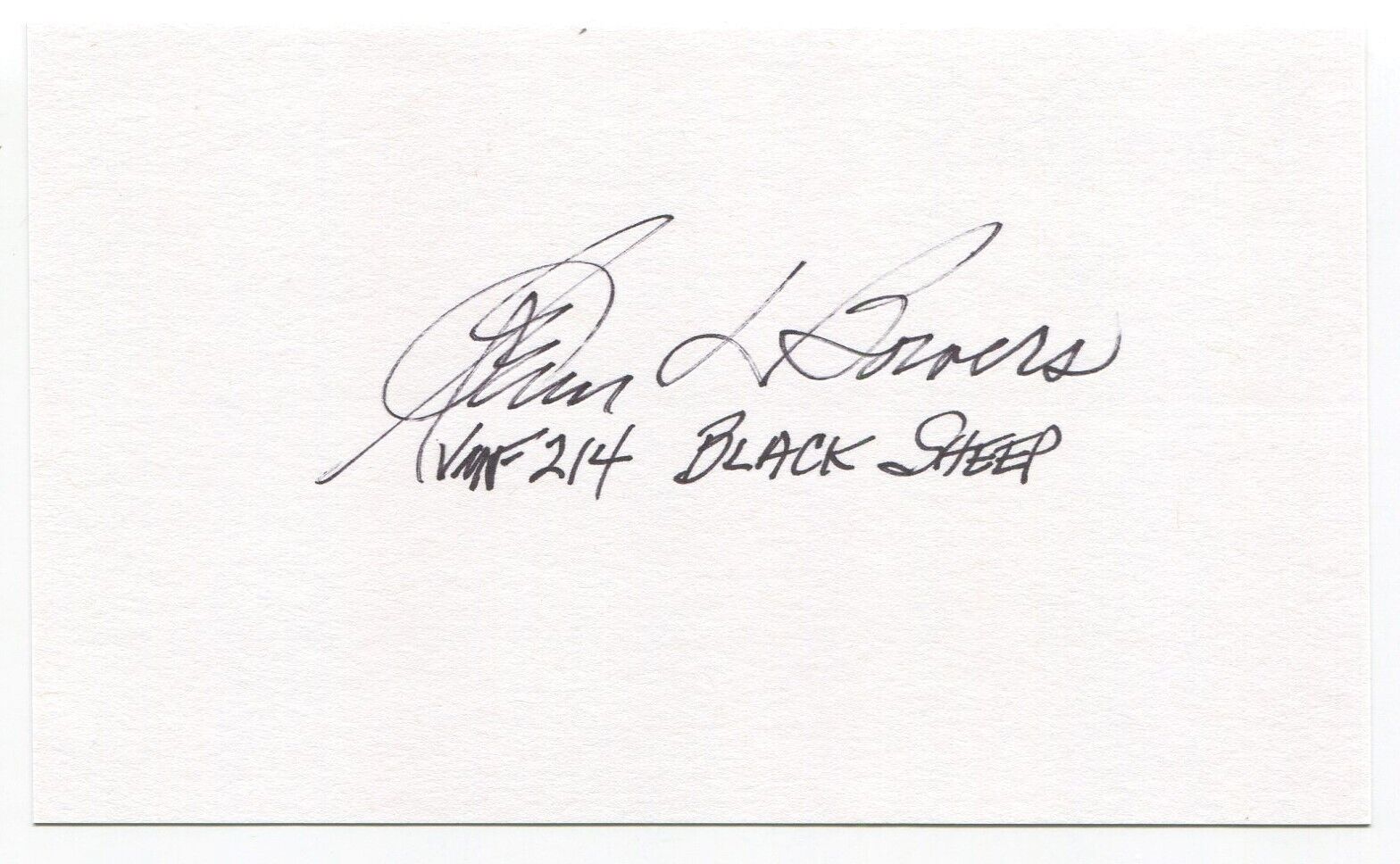 Glenn Bowers Signed 3x5 Index Card Autographed WWII Black Sheep Pilot VMF214
