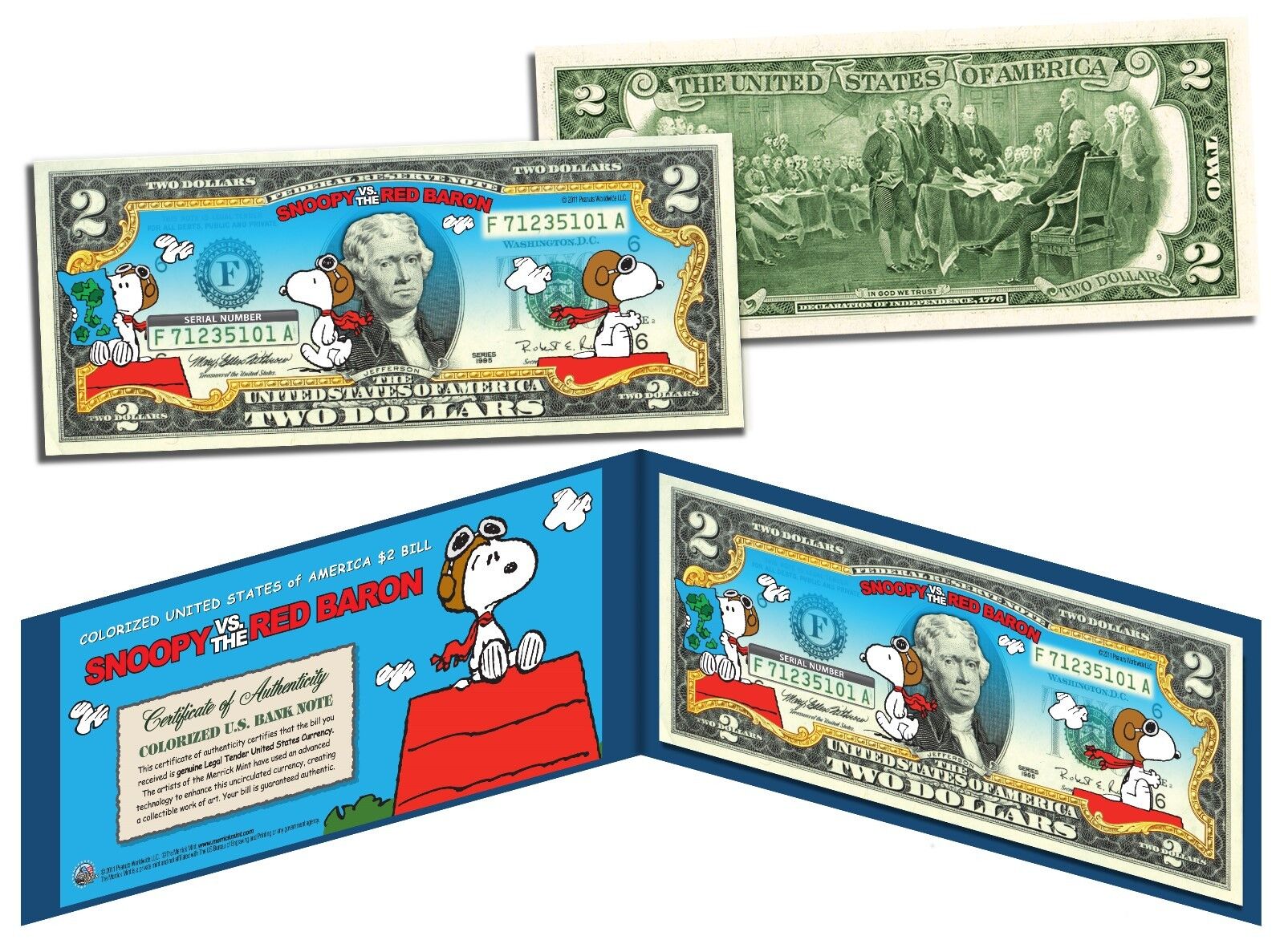 PEANUTS *SNOOPY vs. RED BARON* Legal Tender U.S. $2 Bill *OFFICIALLY LICENSED*