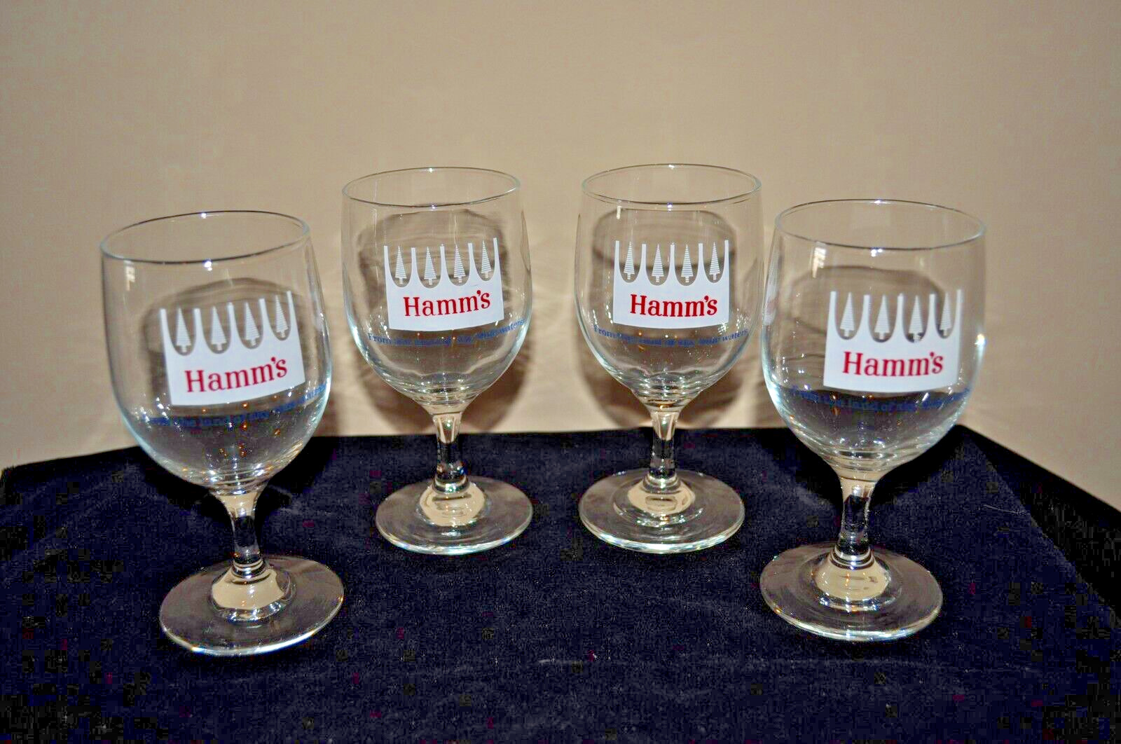 Lot of 4 Hamm\'s Beer Glasses White Crown/Tree “From the Land of Sky Blue Waters”