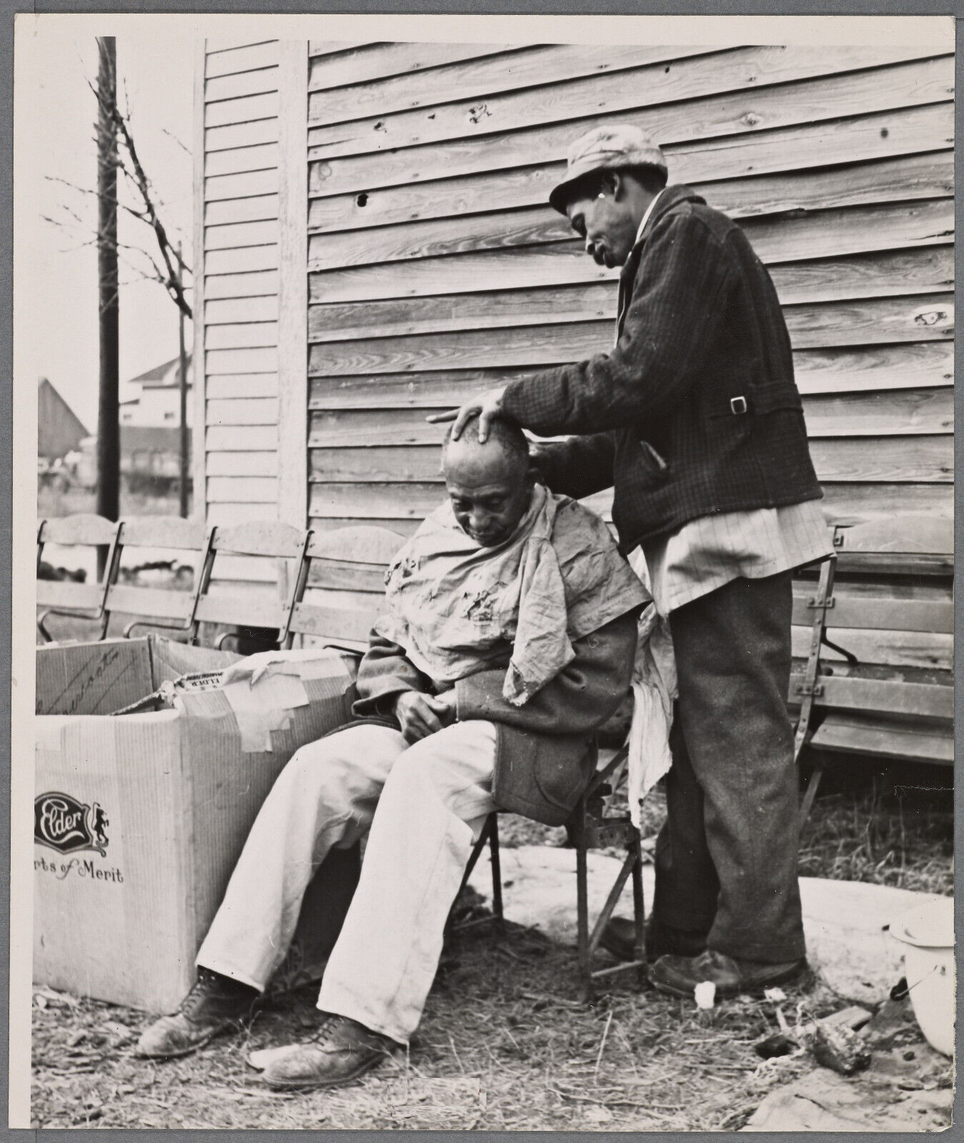 8X10 Photo, 1930\'s Man getting haircut in front of church. Sikeston MO 4001325