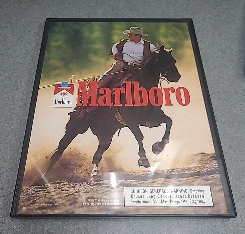 Marlboro Cigarettes Cowboys Horses 1991 Print Ad Framed 8.5x11 