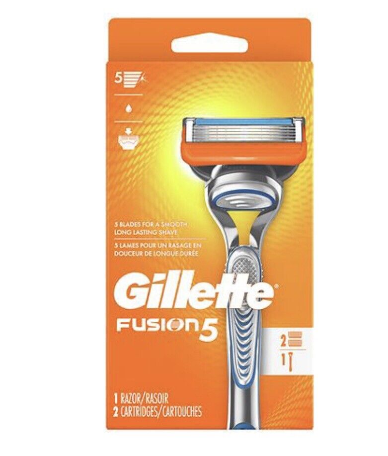 Gillette Fusion 5 men's razor  1 razor  handle & 2cartridge new