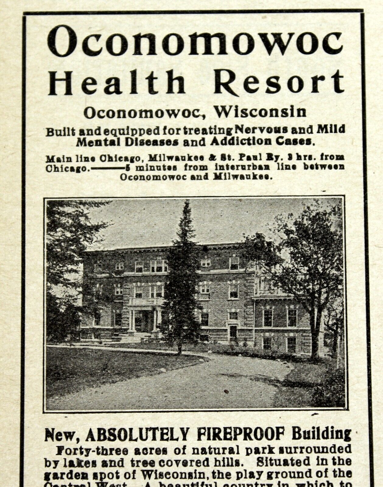 1916 OCONOMOWOC HEALTH RESORT Advertising Original Antique Print Ad