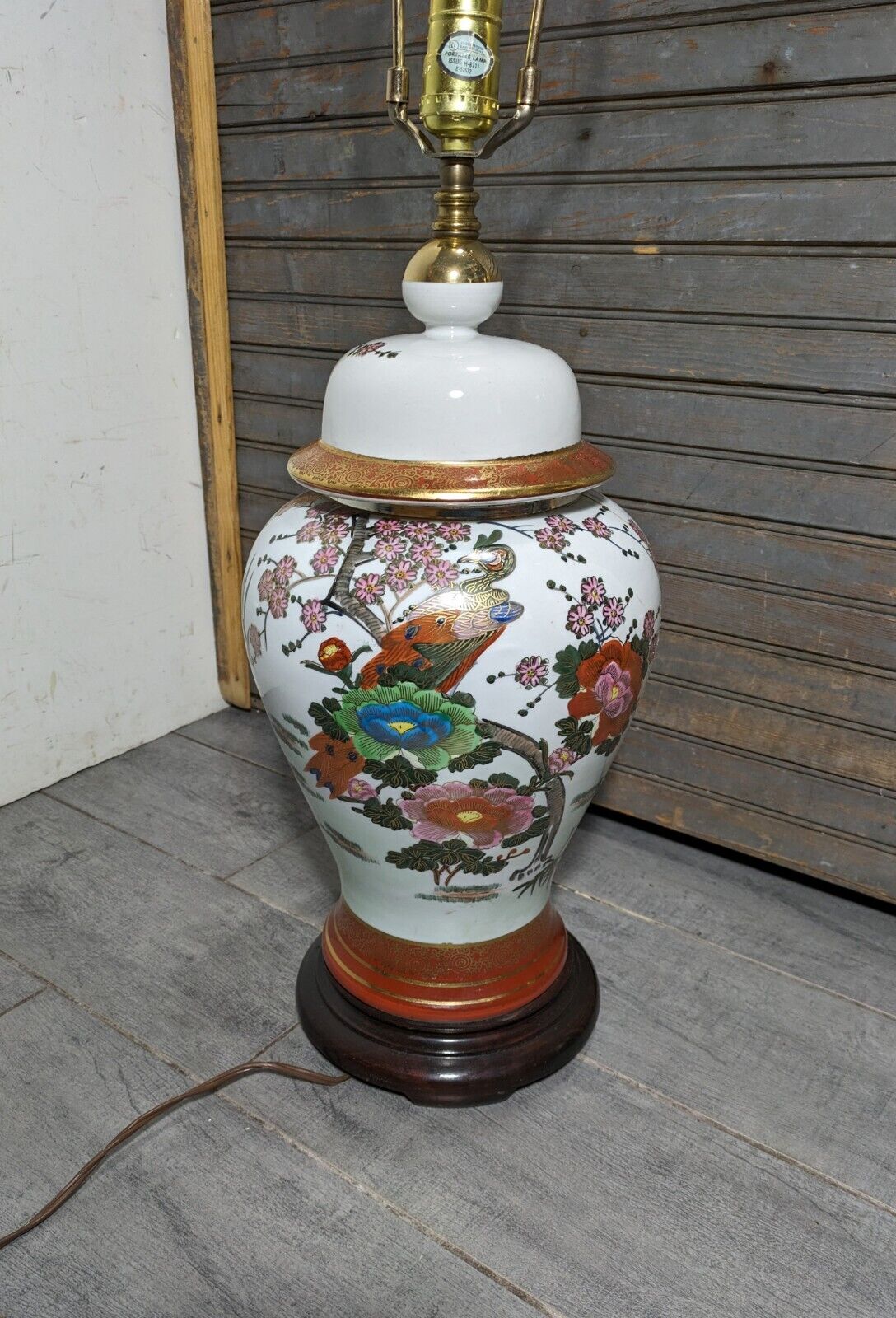 Vintage Ethan Allen Asian Oriental Porcelain Floral Ginger Jar Vase Table Lamp