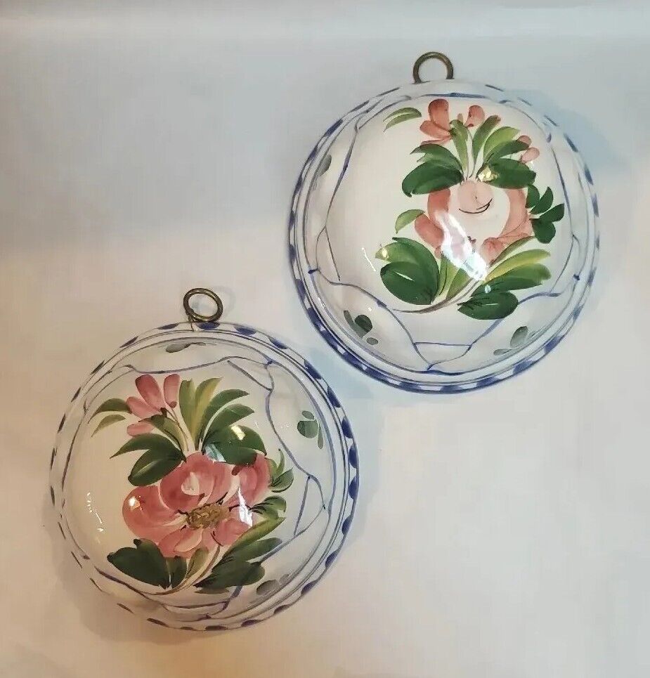 Set 2 Vtg Bassano ABC Hand Painted Decorative Floral Mold Wall Hanging Italy 