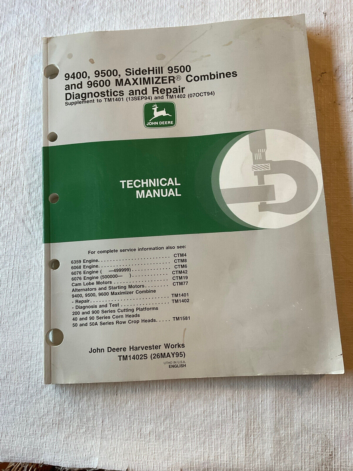 John Deere  Diagnostic And Repair Manual 9400,9500,SideHill 9500 Combines