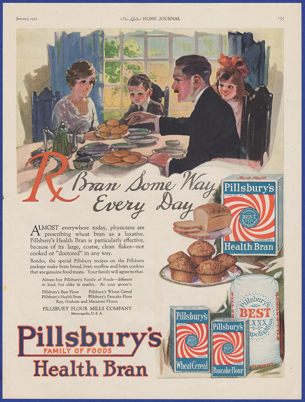 Vintage 1921 PILLSBURY\'S Health Bran Best Flour Wheat Cereal Ephemera Print Ad