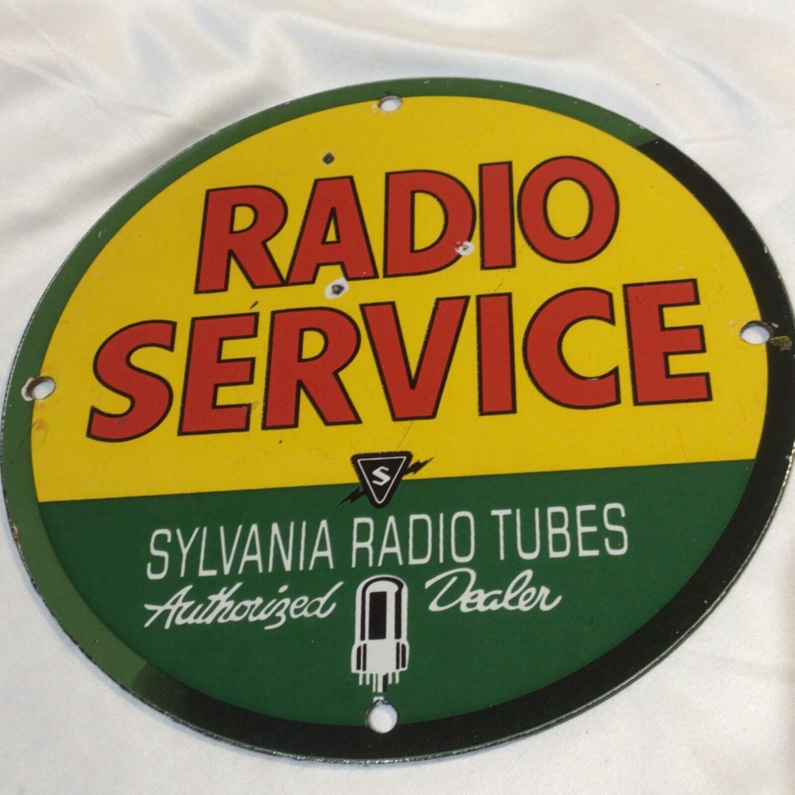RADIO SERVICE SYLVANIA TUBES Authorized Dealer Porcelain Metal Advertising Sign