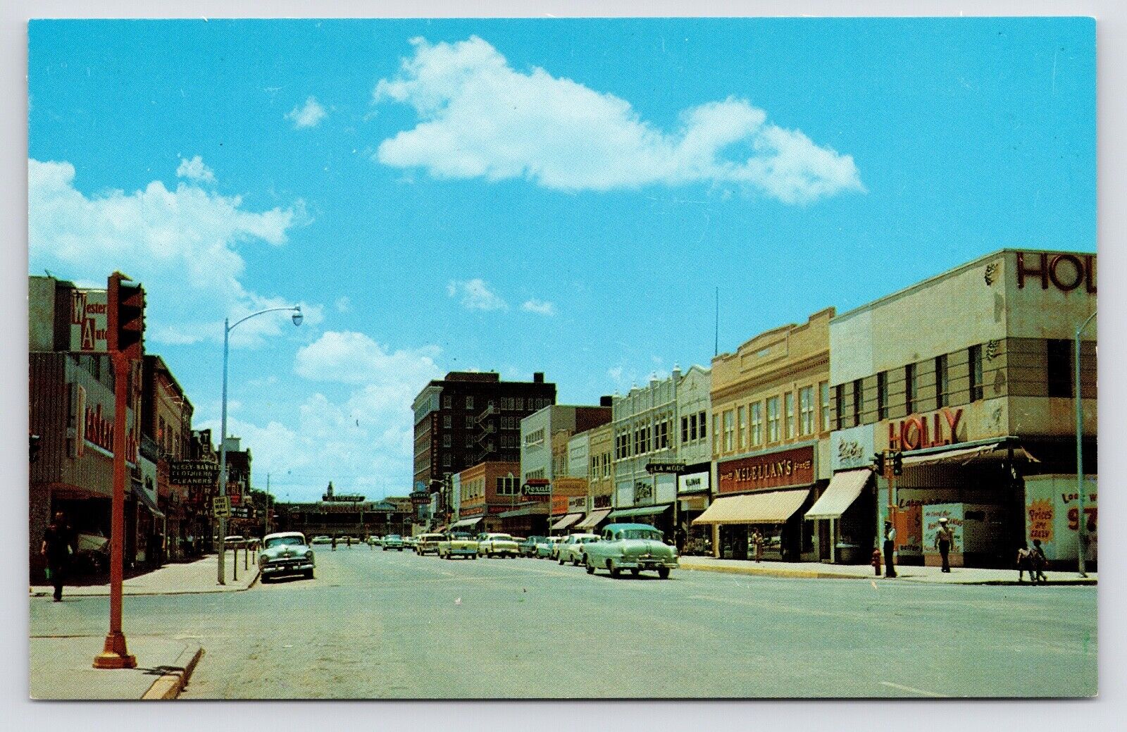 c1950s~Abilene Texas TX~Rexall~Stores~Main Street~Downtown~Cars~VTG Postcard