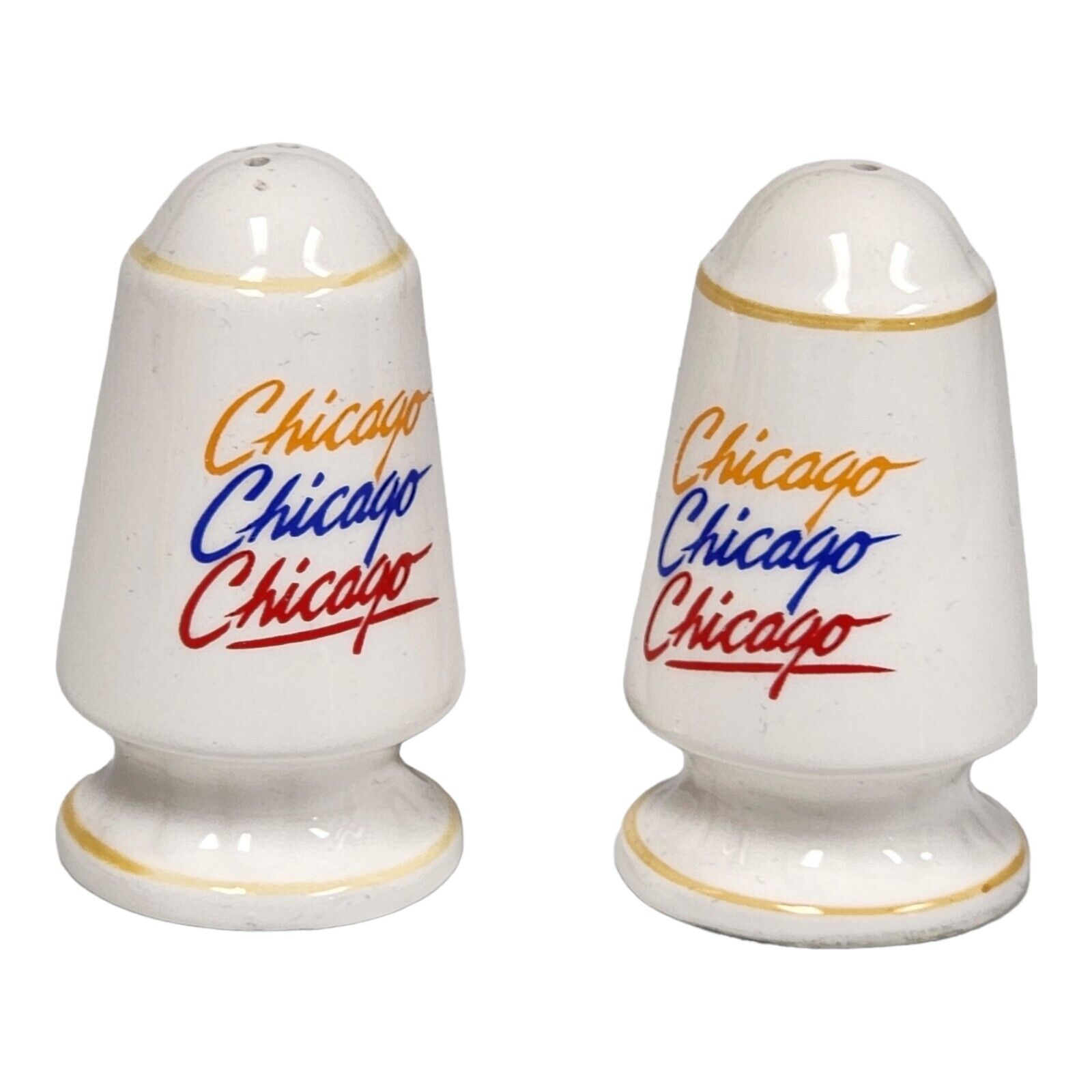 80s Retro Salt & Pepper Shakers Chicago Ceramic Glazed  3 1/4