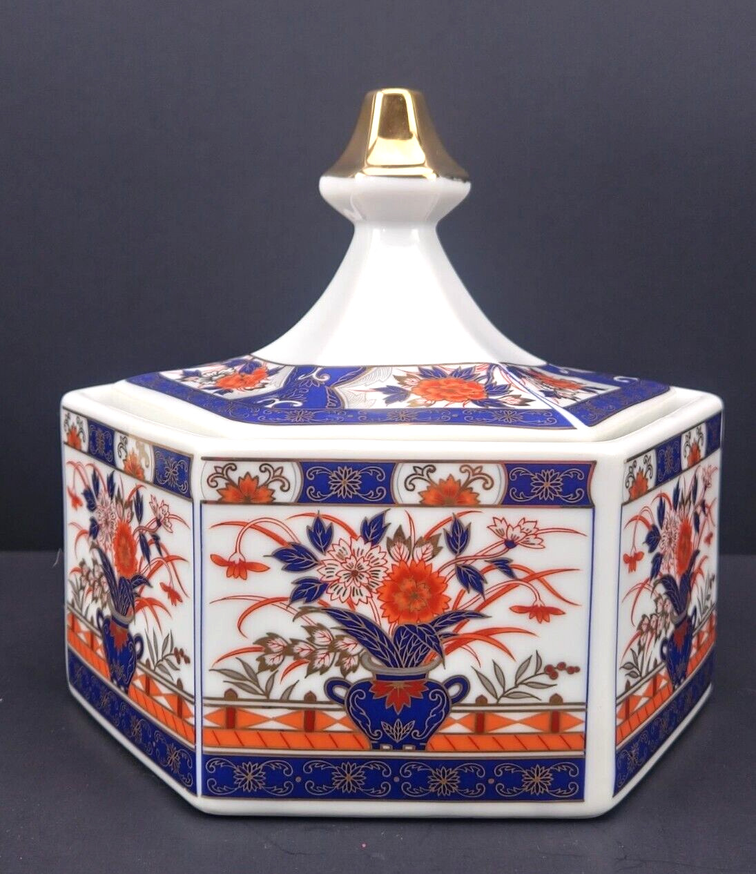 Vintage Hexagonal Ceramic Imari Style Japanese Hand Painted 7\