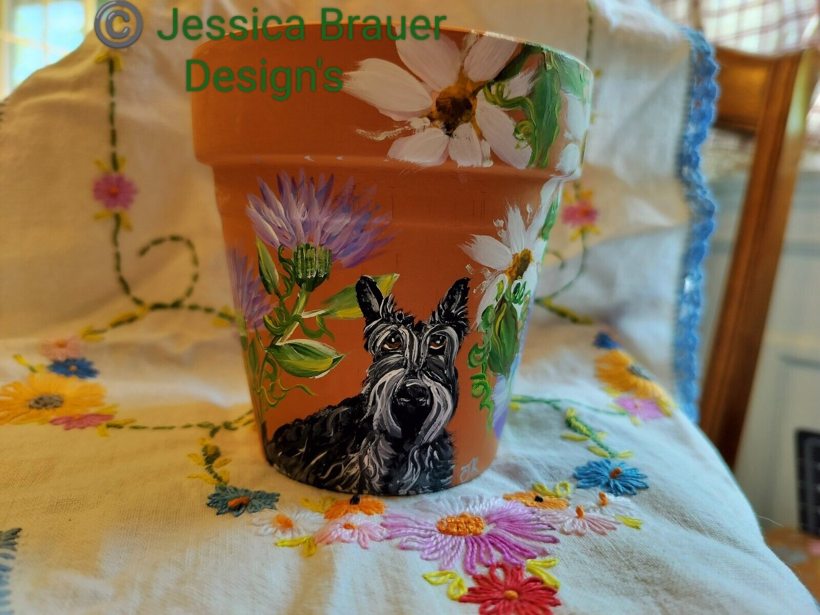  Hand Painted Scottish Terrier Beautiful Decorative Pot Scottie Dog 