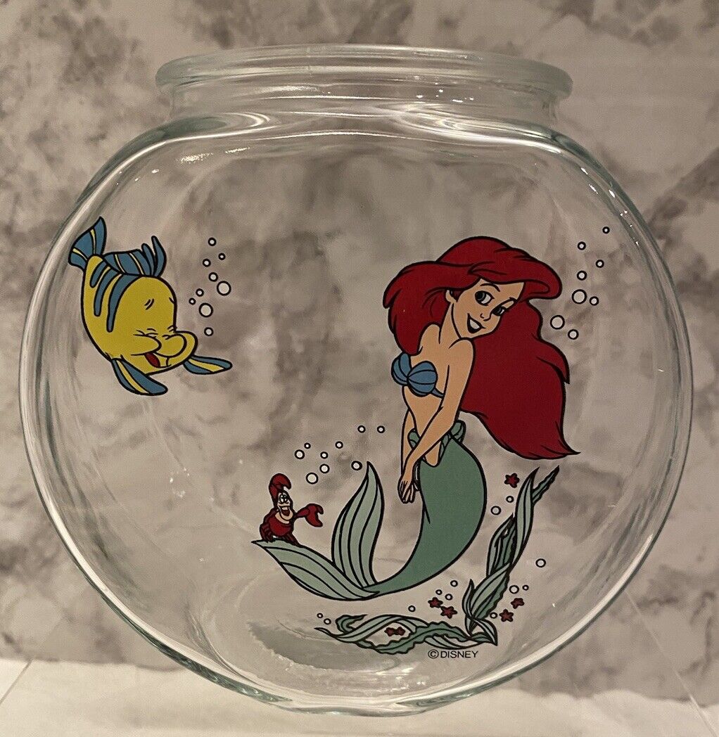 Disney\'s The Little Mermaid Ariel Flounder Sebastian Glass 5.5” Fishbowl Jar