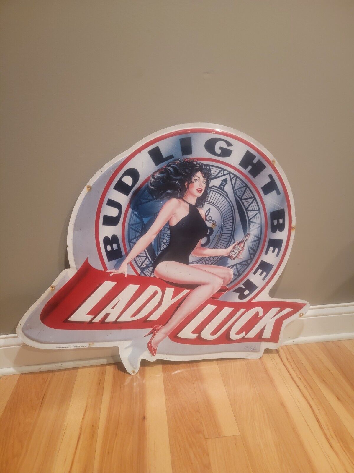 Vintage Bud Light Lady Luck Beer Tin Metal Sign Anheuser Busch Budweiser 35x30 