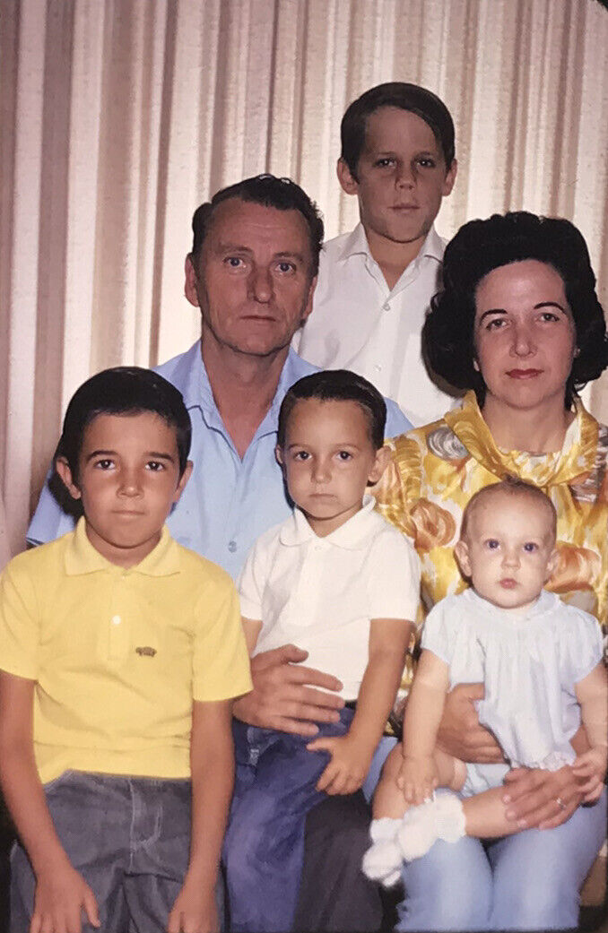 Vintage Photo Slide 1970 Family Serious Posed Boys Woman Man
