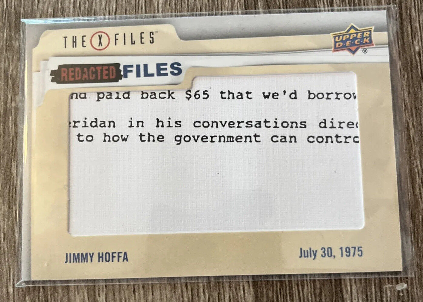 X-Files Jimmy Hoffa Relic Card Michigan Redacted Files Detroit #RF-12 2019