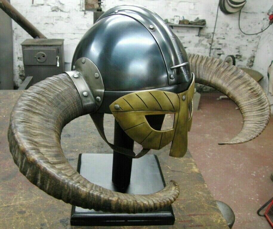 Medieval Viking Fantasy Helmet With Horns 18G Steel LARP Battle Cosplay Helmet