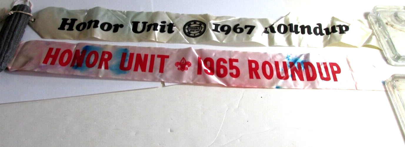 2-1965 + 1967 BSA Boy Scouts Honor Unit Roundup Flag Ribbons, Scouting Awards